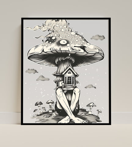 Surreal Mushroom House Art with Fantasy Elements poster