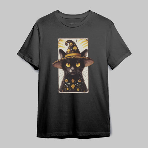 Enchanting Black Cat Wearing a Witch Hat Graphic T-Shirt