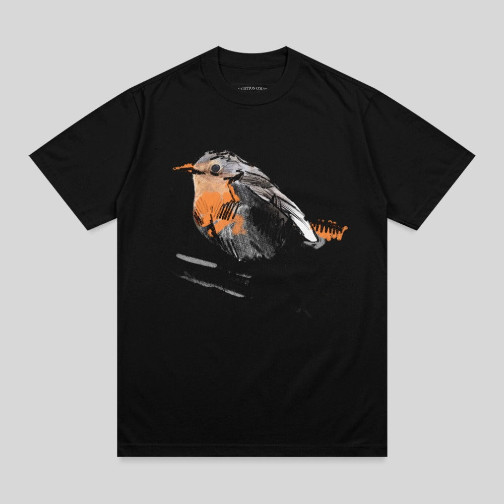 Black shirt orange bird sketch design Cotton Cody product type