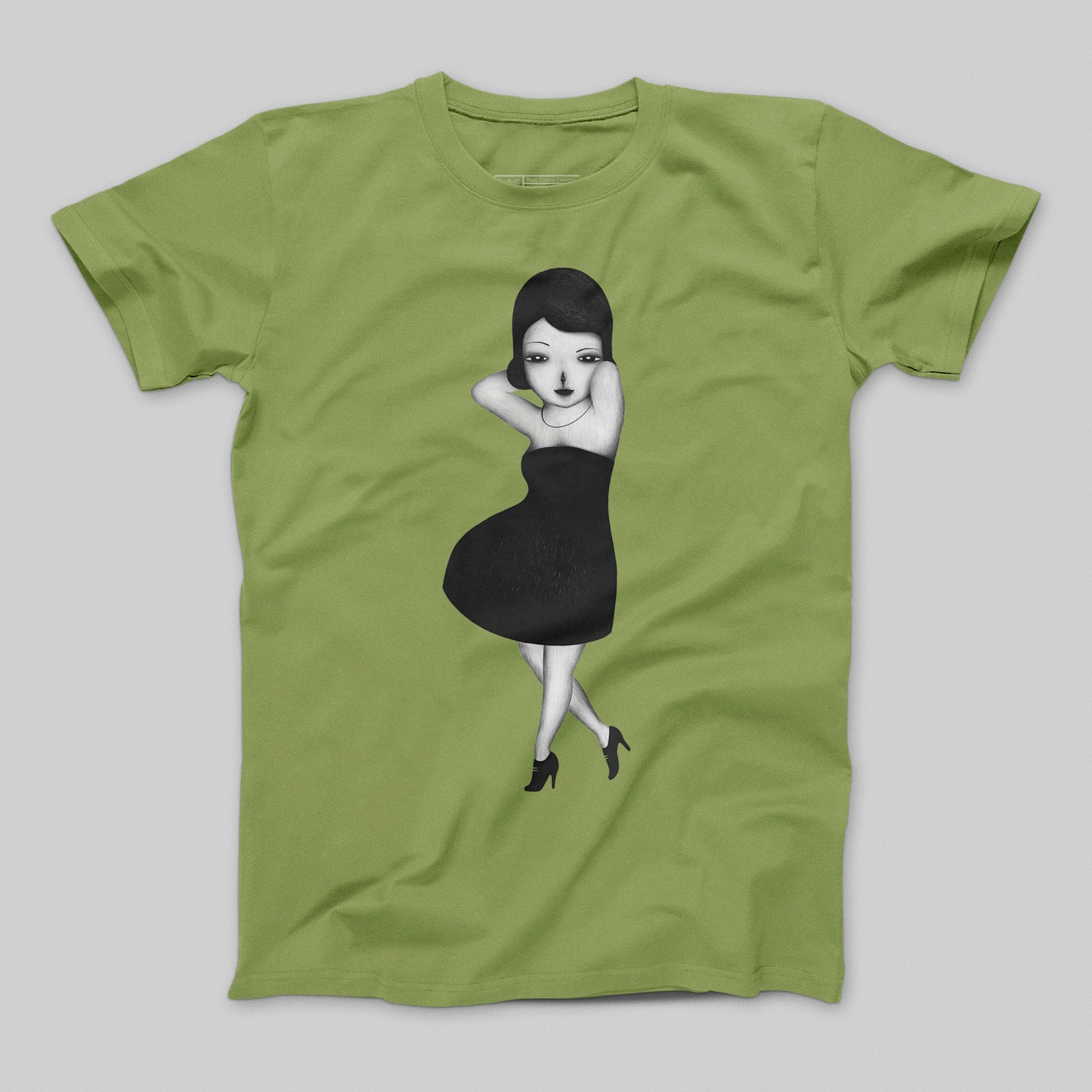Elegant Black Dress Girl Illustration T-shirt
