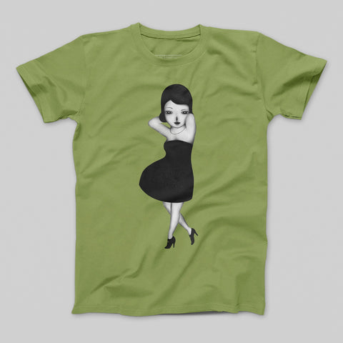 Elegant Black Dress Girl Illustration T-shirt