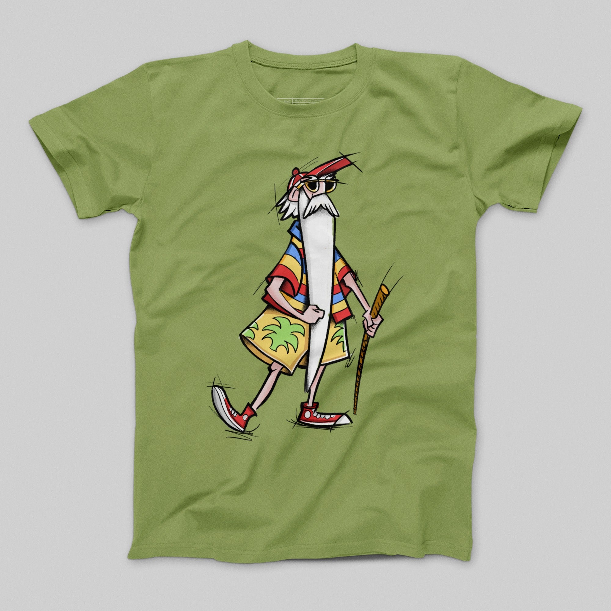 Walking Cane Wizard Graphic Art Green T-Shirt Product