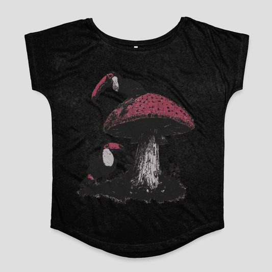 Vintage Mushroom and Toucan Graphic Tee Shirt