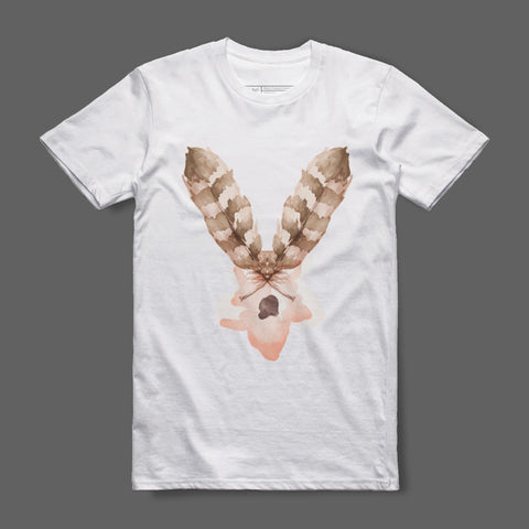 White Tee with Abstract Art and Feather Design