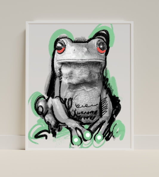 Abstract Black and White Frog Illustration Wall Art
