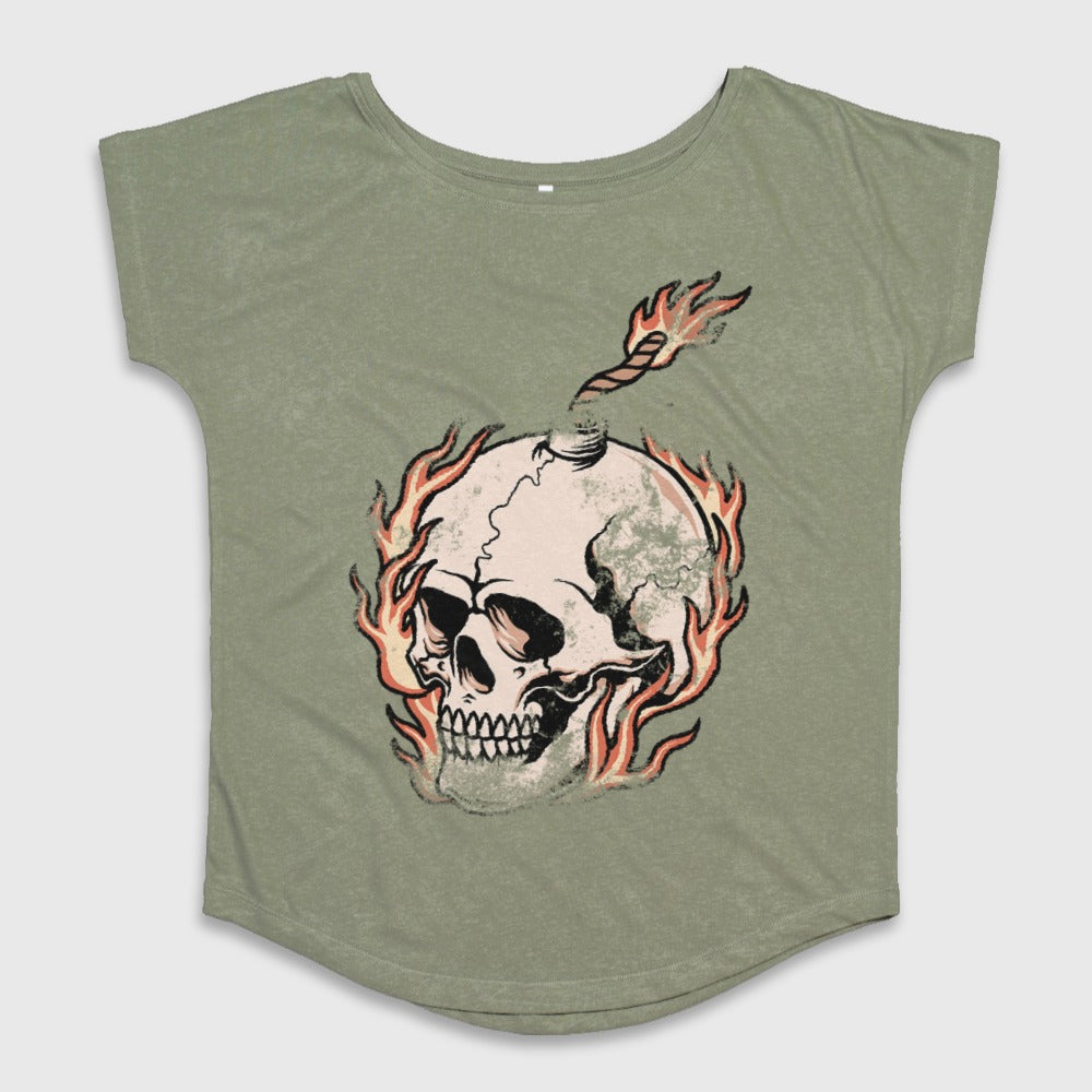 Flaming Skull with Bomb Print Graphic T-Shirt