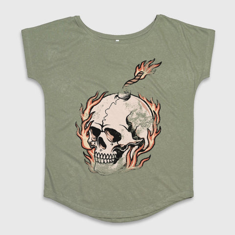 Flaming Skull with Bomb Print Graphic T-Shirt