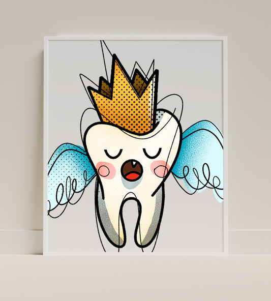 Cute Tooth Fairy with Crown Artwork Wall Decor