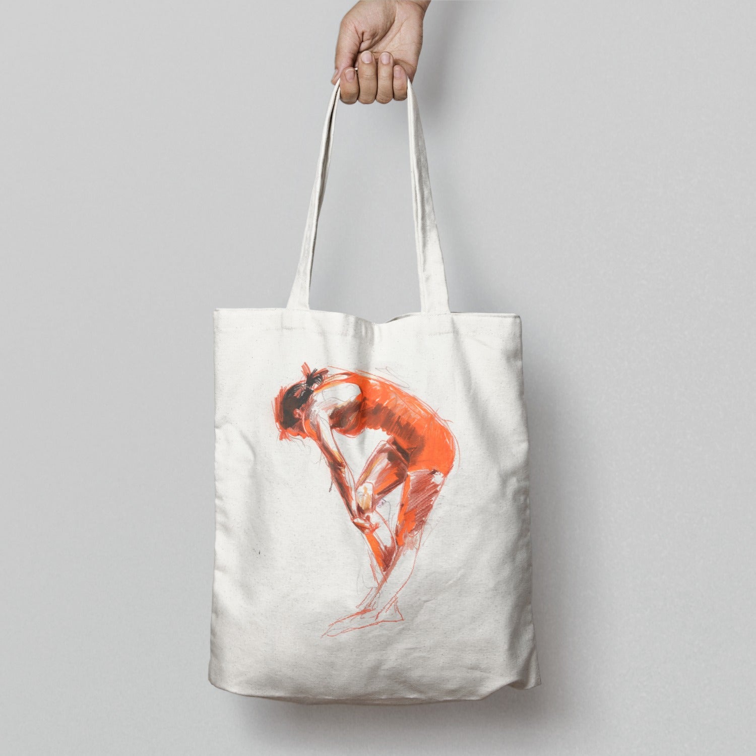 Hand-Drawn Figure Design Tote Bag Artistic Canvas