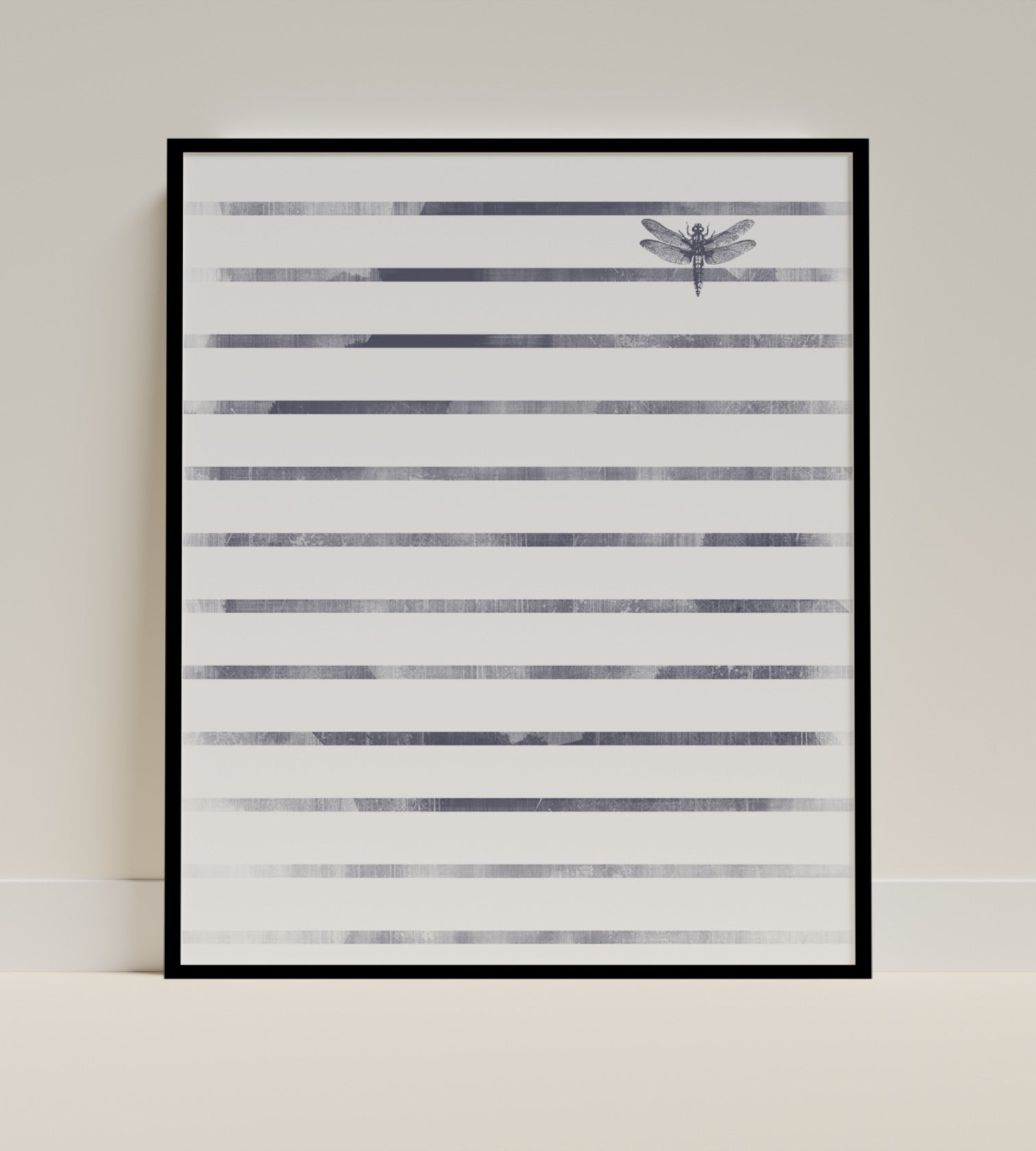 Dragonfly and Striped Black White Minimalist Print