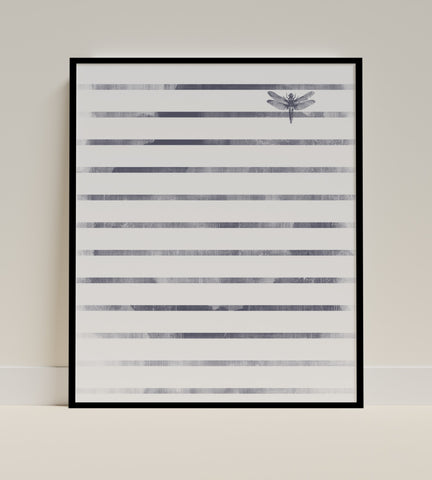 Dragonfly and Striped Black White Minimalist Print