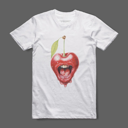 Cherry Mouth Print Graphic Design T-shirt