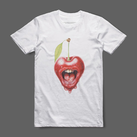 Cherry Mouth Print Graphic Design T-shirt