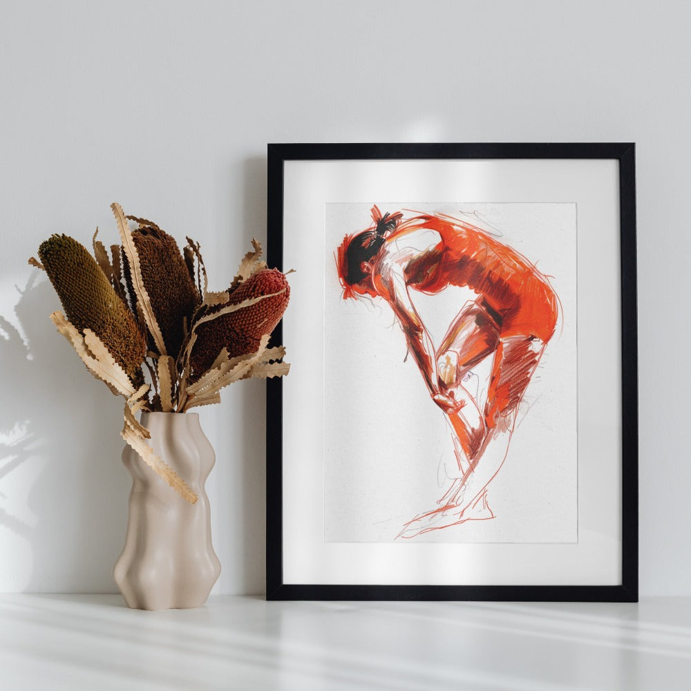 Modern Artistic Print of Red Dancing Woman in Frame