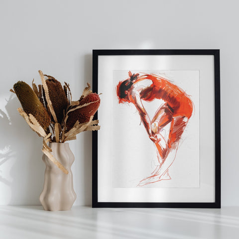Modern Artistic Print of Red Dancing Woman in Frame