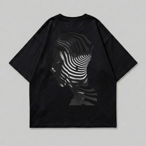 Black Abstract Striped Face Design Graphic T-Shirt product type