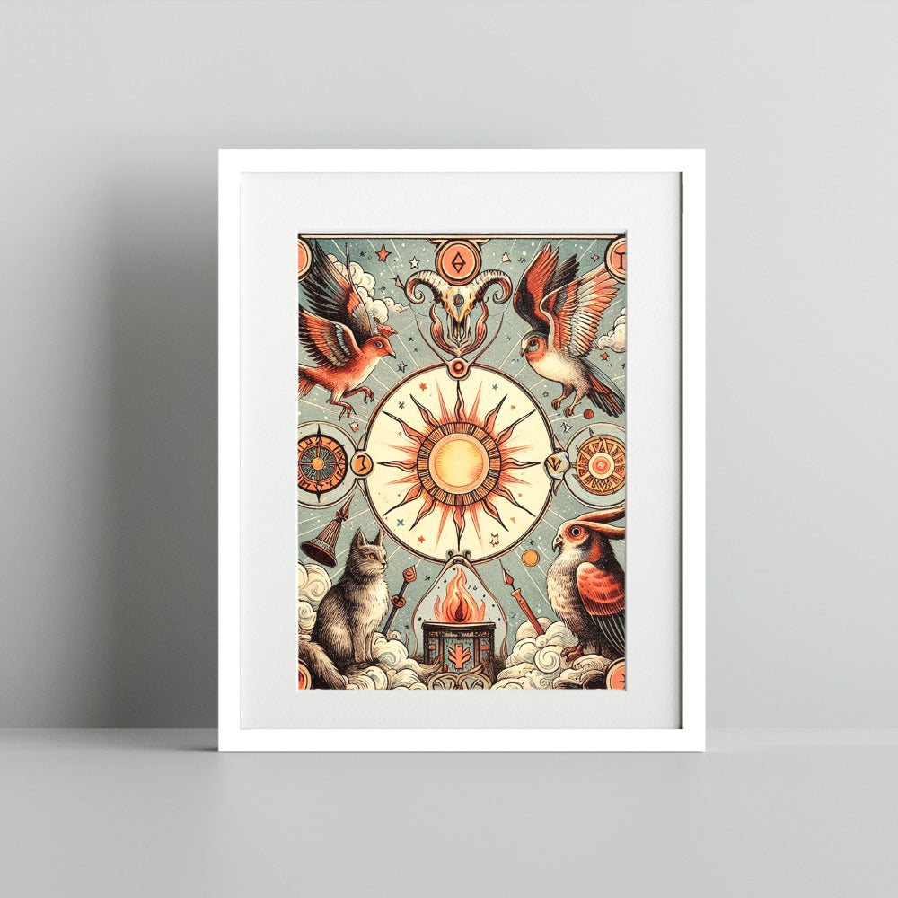 Mystic Sun and Animal Art Print Wall Decor Frame