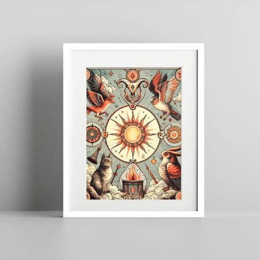 Mystic Sun and Animal Art Print Wall Decor Frame