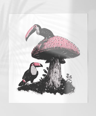 Toucans on Mushroom Artwork Wall Décor Poster Print