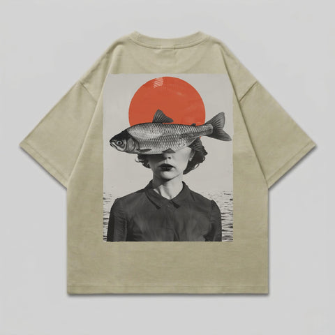 Fish Eye Woman Red Sun Surreal Art Graphic product type
