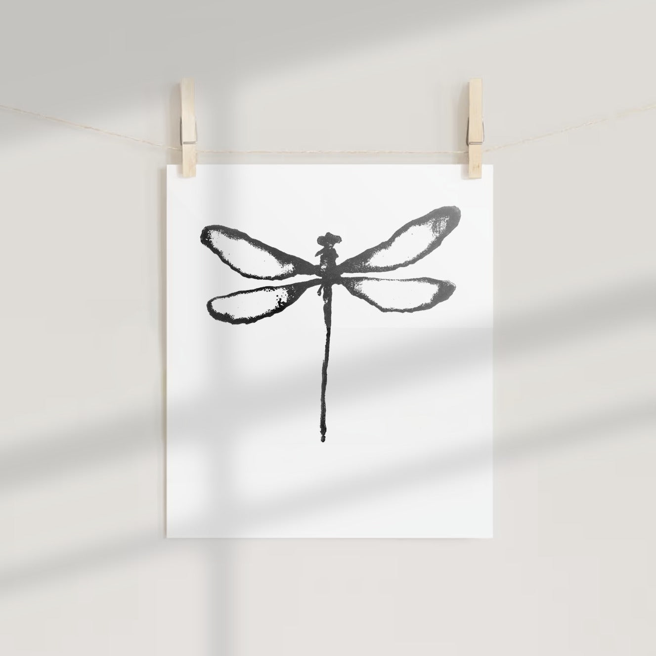 Black and White Dragonfly Abstract Art Print
