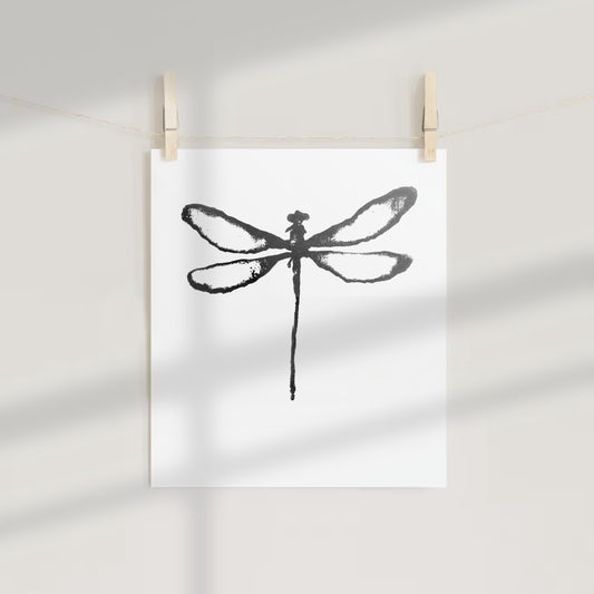 Black and White Dragonfly Abstract Art Print