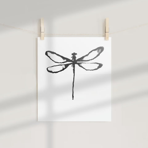 Black and White Dragonfly Abstract Art Print