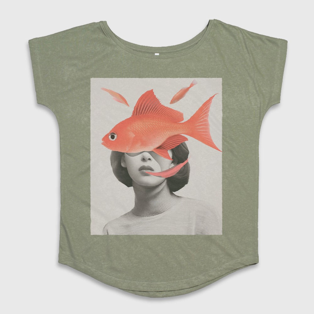 Surrealist Fish and Human Portrait Graphic Tee