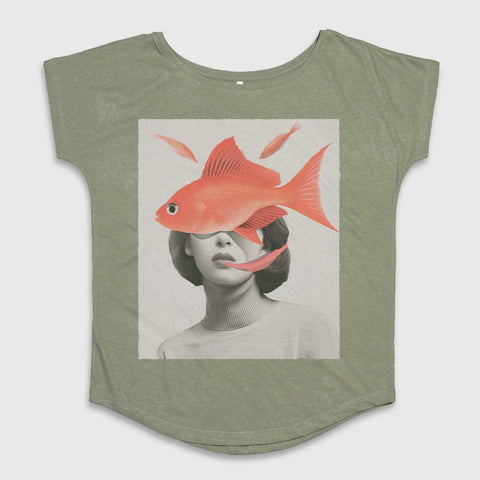 Surrealist Fish and Human Portrait Graphic Tee