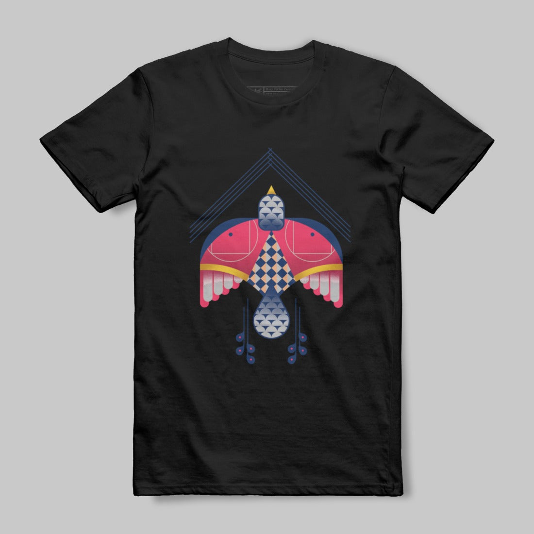 Colorful Geometric Bird Design Black T-shirt Product