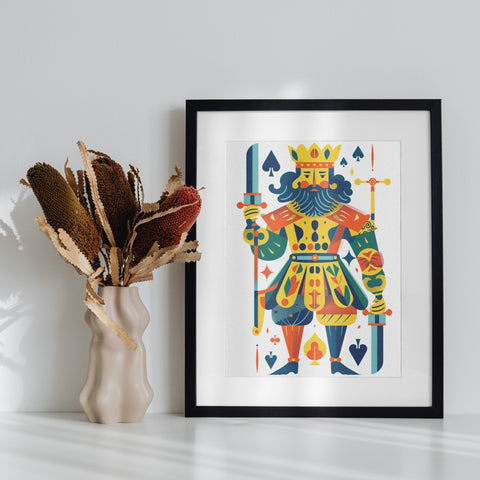 Vibrant King Playing Card Graphic Framed Art Print