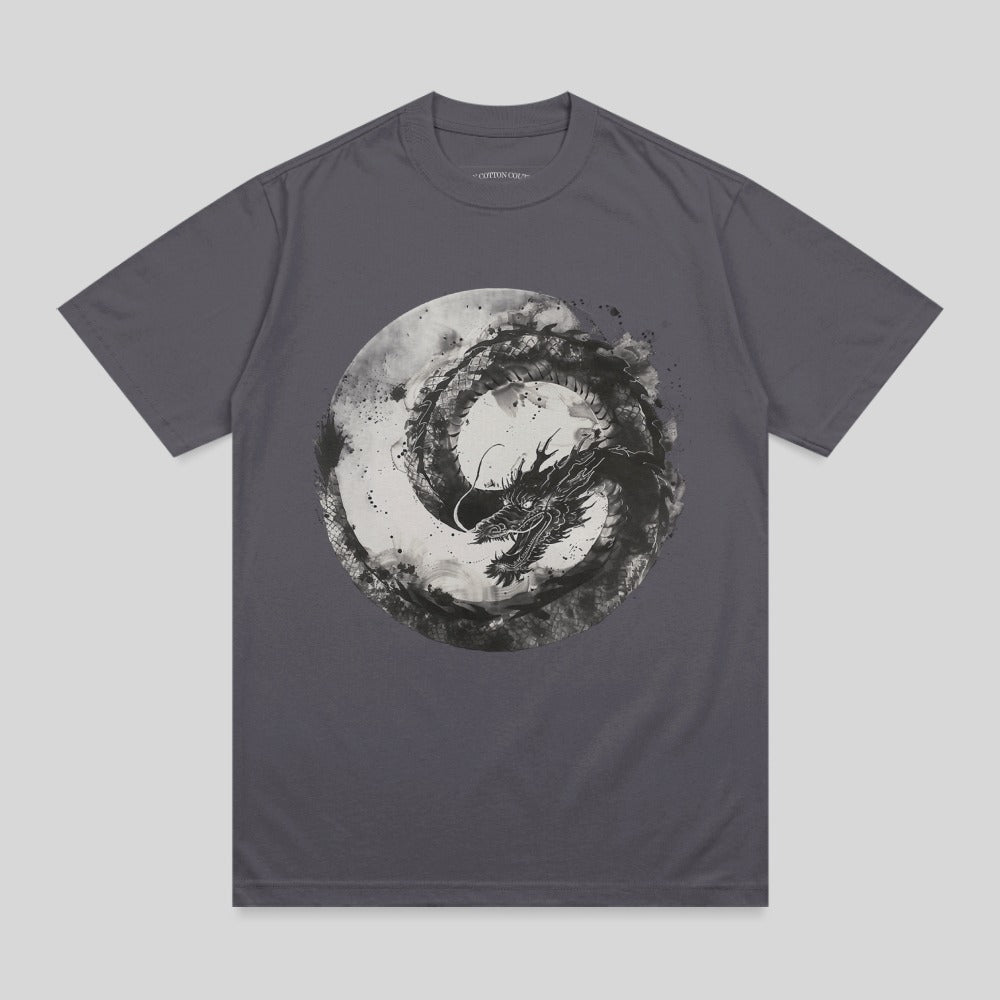 Ink Wash Style Dragon Coil Artwork Dark Grey product type