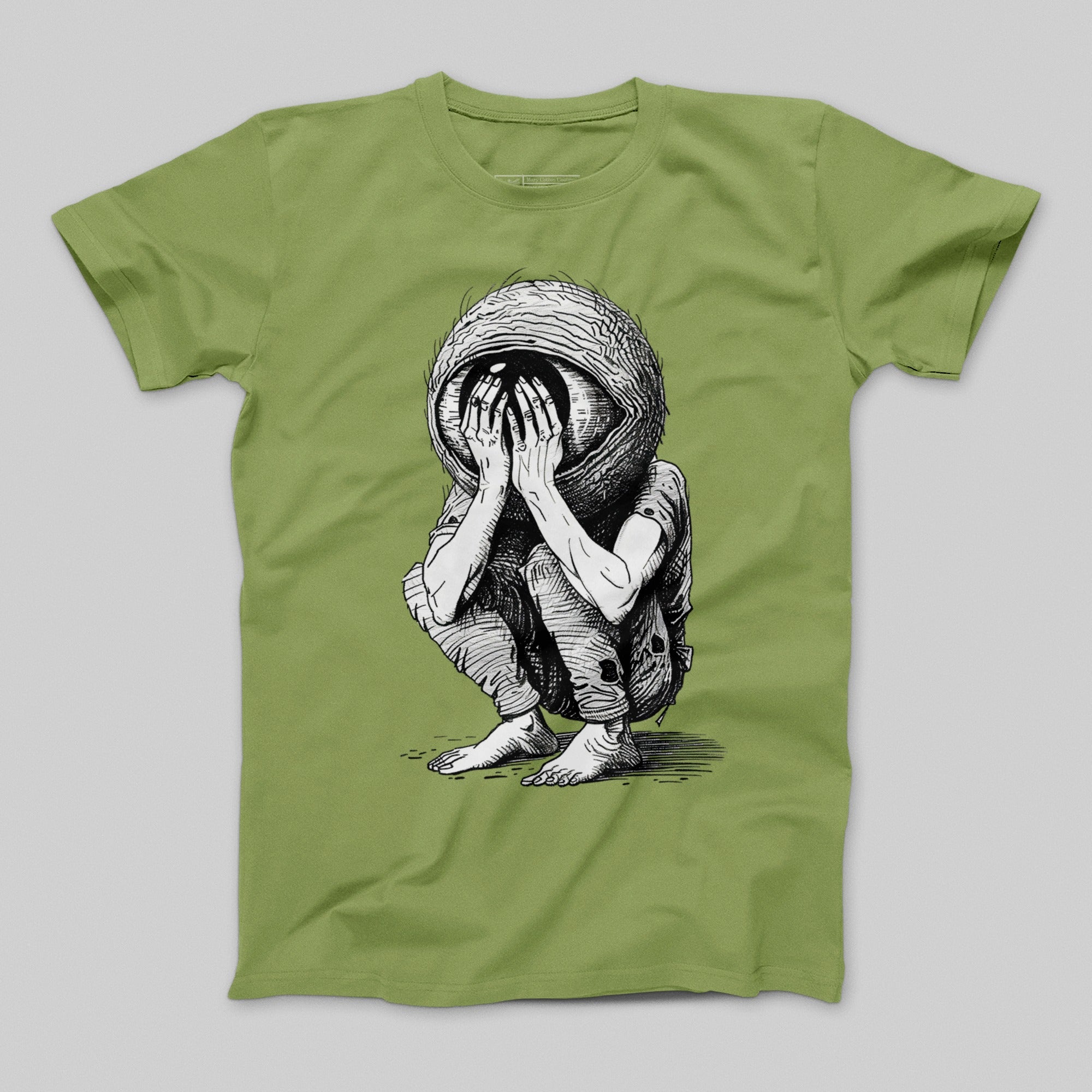 Green Shirt with Surreal Artwork Graphic Tee