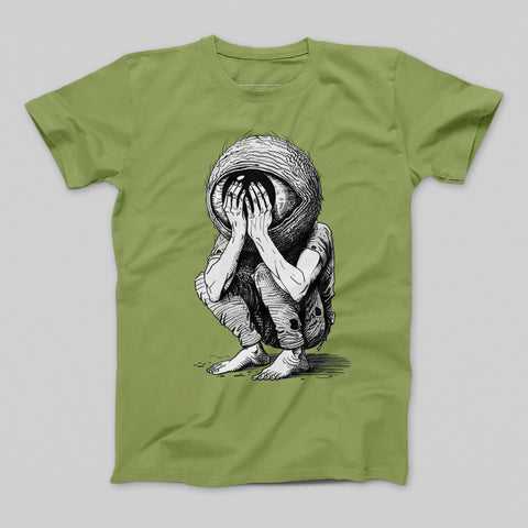 Green Shirt with Surreal Artwork Graphic Tee