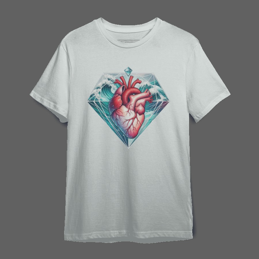Heart and Diamond Graphic Art White T-Shirt