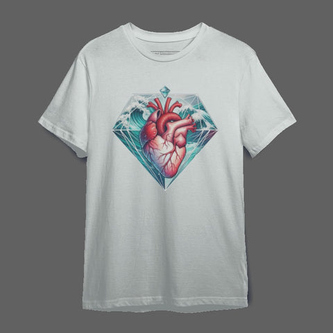 Heart and Diamond Graphic Art White T-Shirt