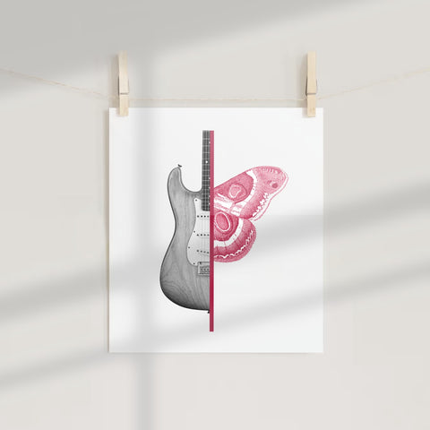 Unique Butterfly and Electric Guitar Art Print Poster