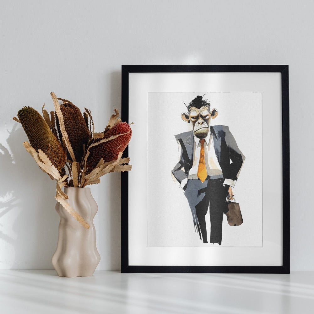Stylish Office Monkey in Suit Wall Art Decor