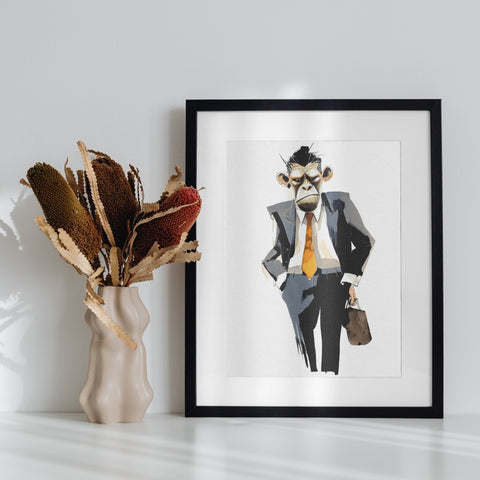 Stylish Office Monkey in Suit Wall Art Decor