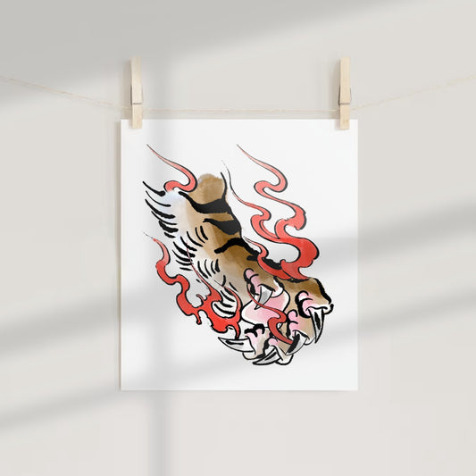 Stunning Tiger Claw and Flames Illustrated Print