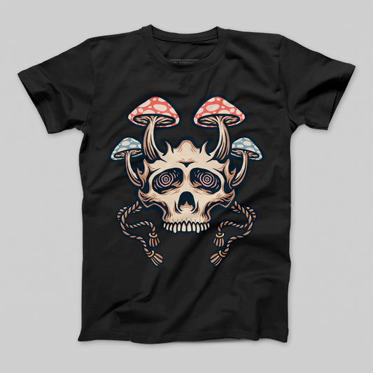 Mesmerizing Skull With Mushrooms Graphic T-Shirt