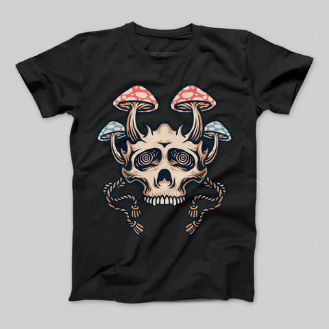 Mesmerizing Skull With Mushrooms Graphic T-Shirt