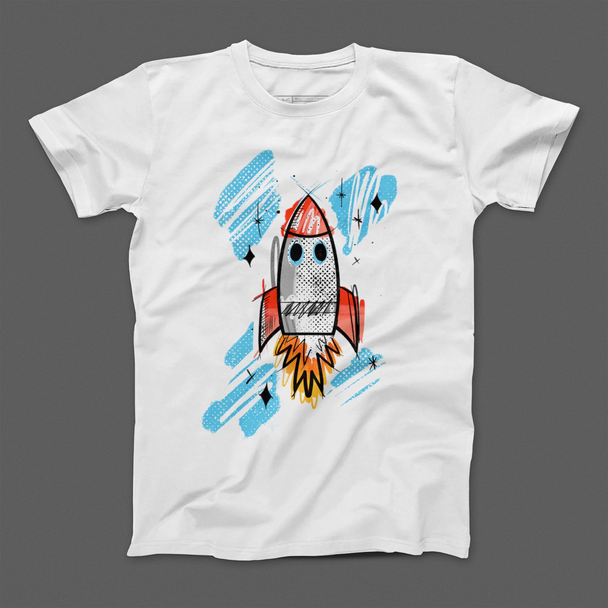 Colorful Rocket Doodle on White T-Shirt Product