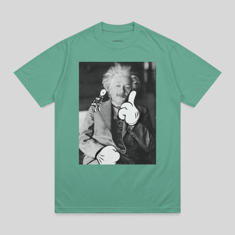 Albert Einstein giving a thumbs up, with Mickey Mouse ears and gloves.