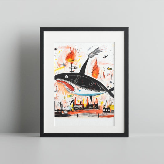 Abstract Colorful Whimsical Shark Wall Art Print