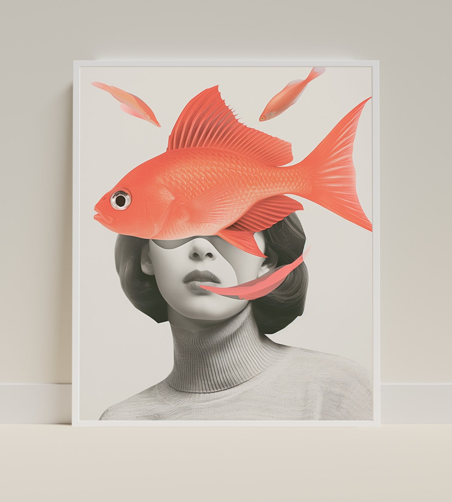 Surreal Portrait with Floating Fish Wall Art Print