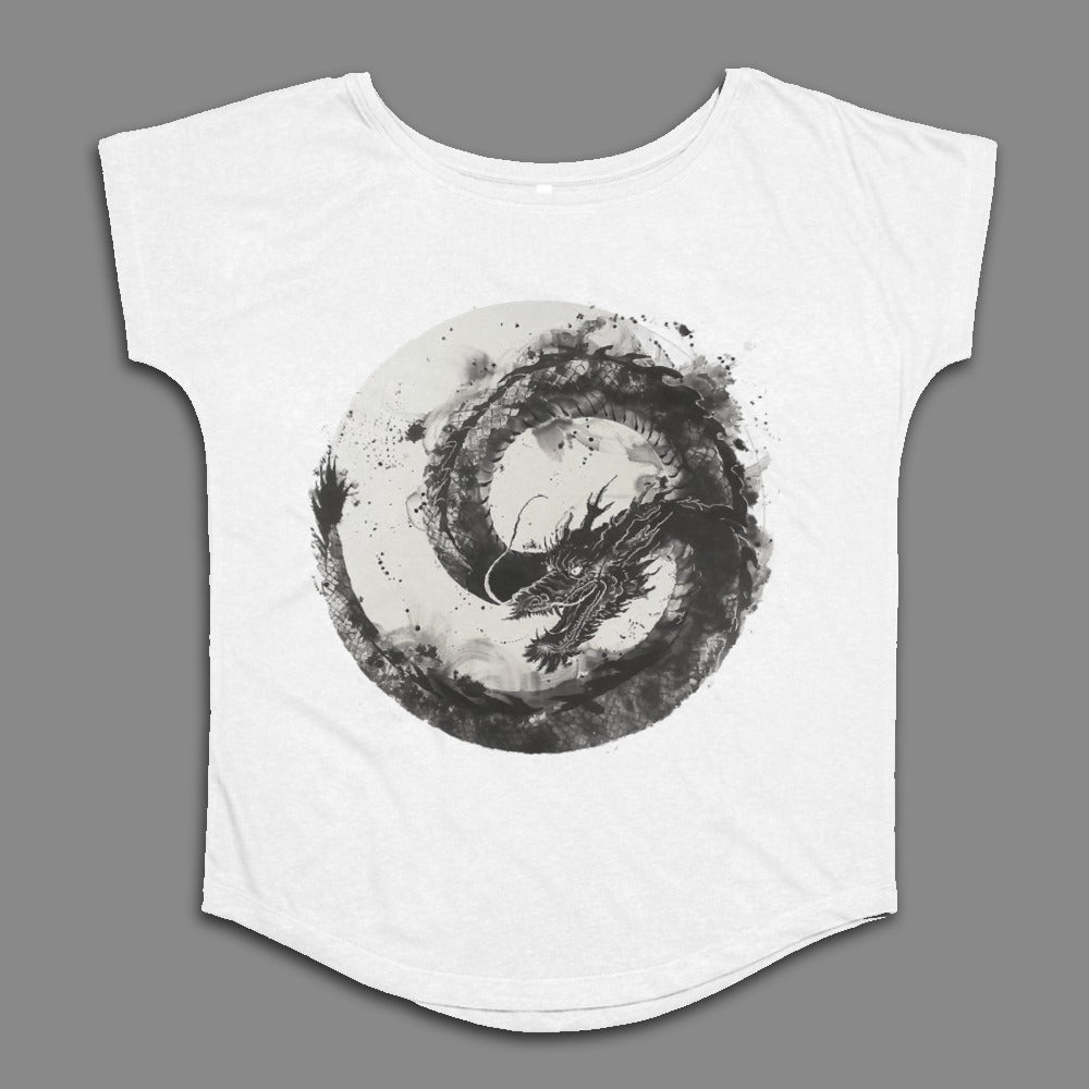 Dragon Circle Artistic Design on White T-shirt