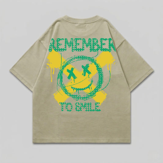 Remember To Smile Distressed Smiley Graphic Product Type
Remember To Smile
Distressed Smiley
Graphic Tee
Smile Graphic
Beige Shirt
Khaki Shirt
Green Yellow
Grunge Aesthetic
Oversized Fit
Streetwear Style
Positive Message
Back Print Tee
X Eyes Smiley
Paint Splatter
Happy Face Graphic
Casual Top
Unisex Style
Trendy Design
Statement Tee
Crew Neck