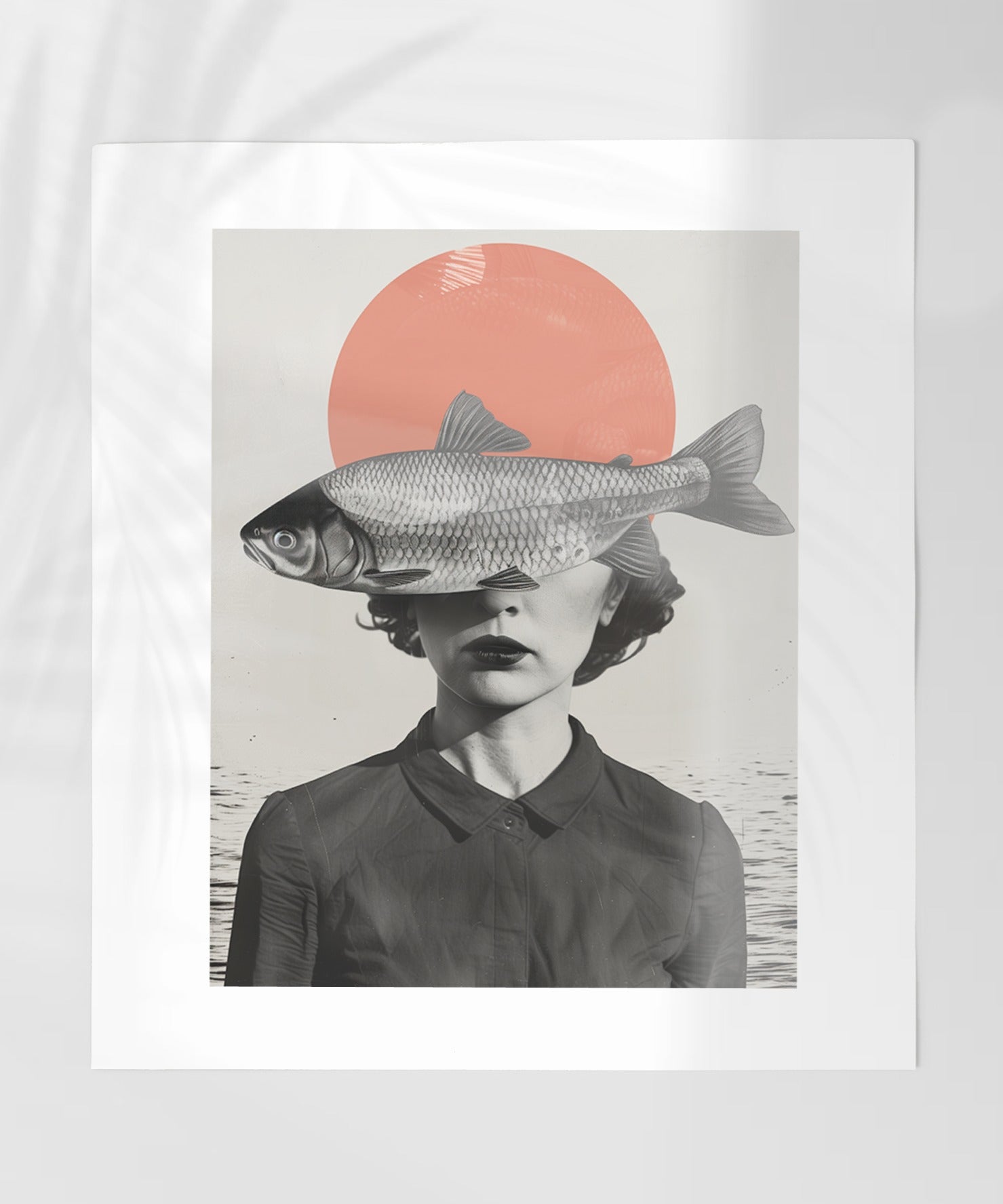 Surreal Woman with Fish on Face Art Print