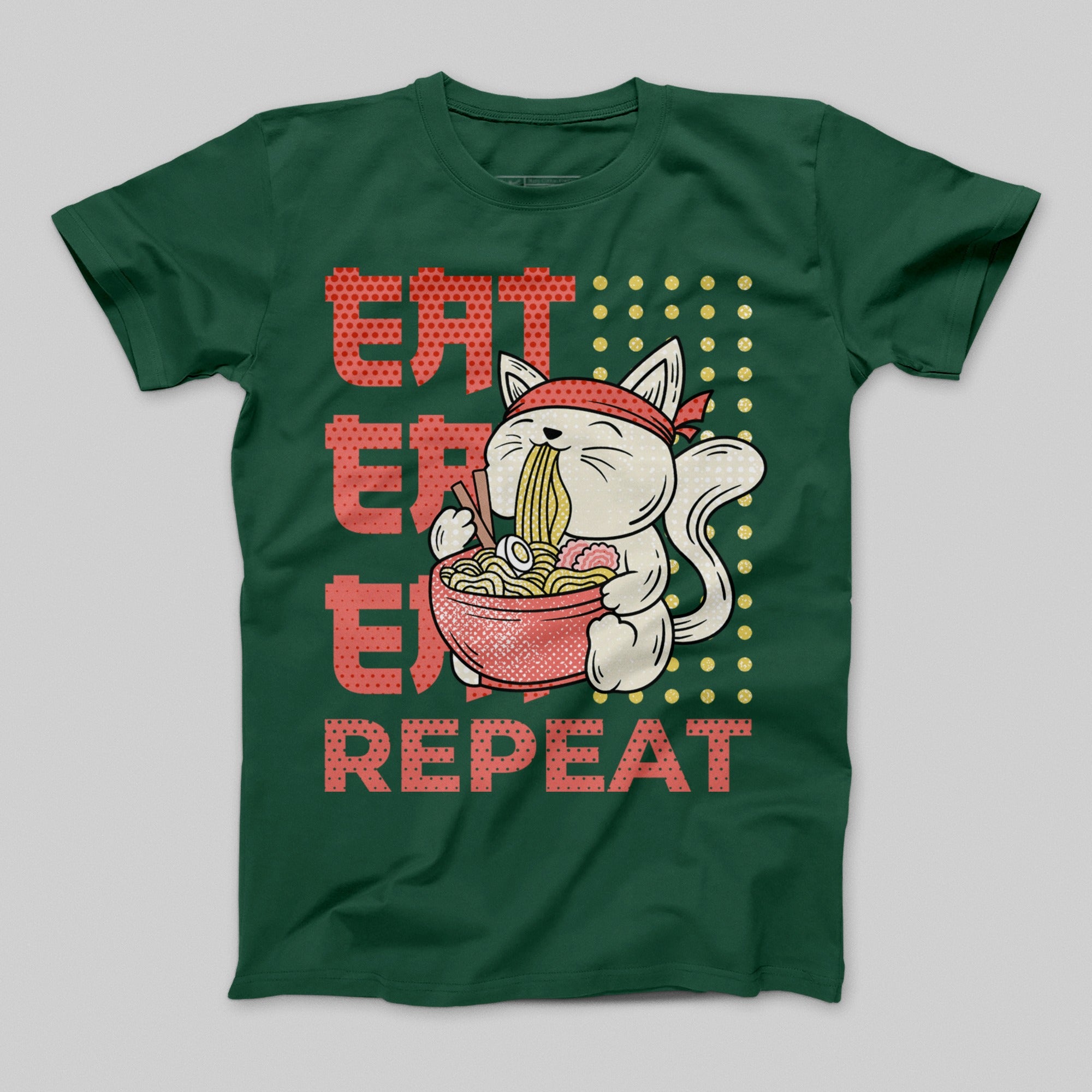 Eat Eat Eat Repeat Ramen Cat Graphic T-Shirt